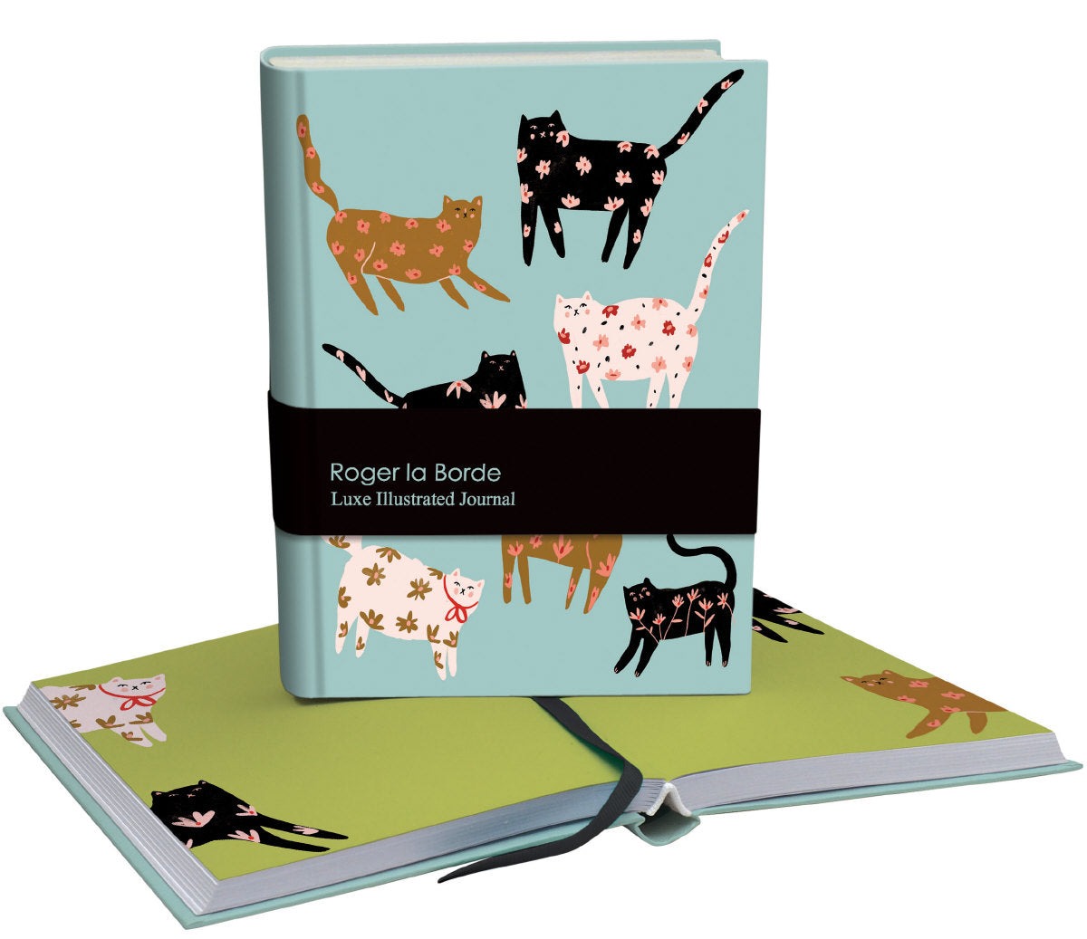 Illustrated Flowery Cats Blue Journal - Roger La Borde image 1