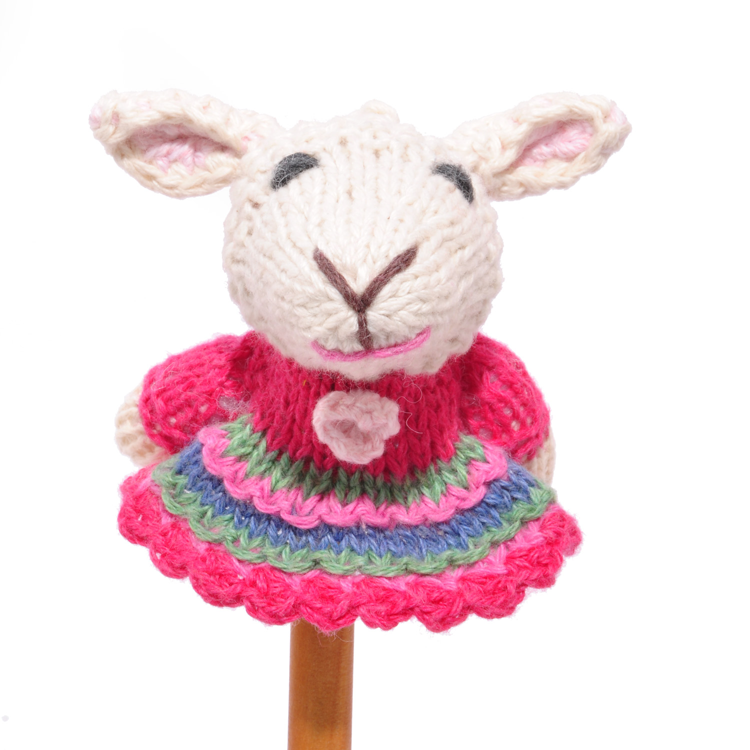 Tiny Sheep Finger Puppet in Striped Dress - Chunki Chilli image 1