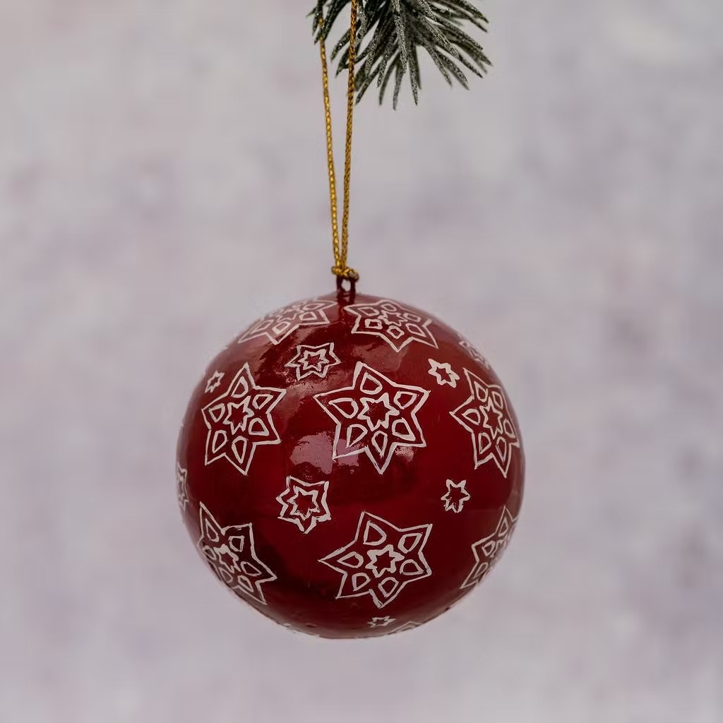 Red with White Stars Bauble - Bollywood Christmas image 1