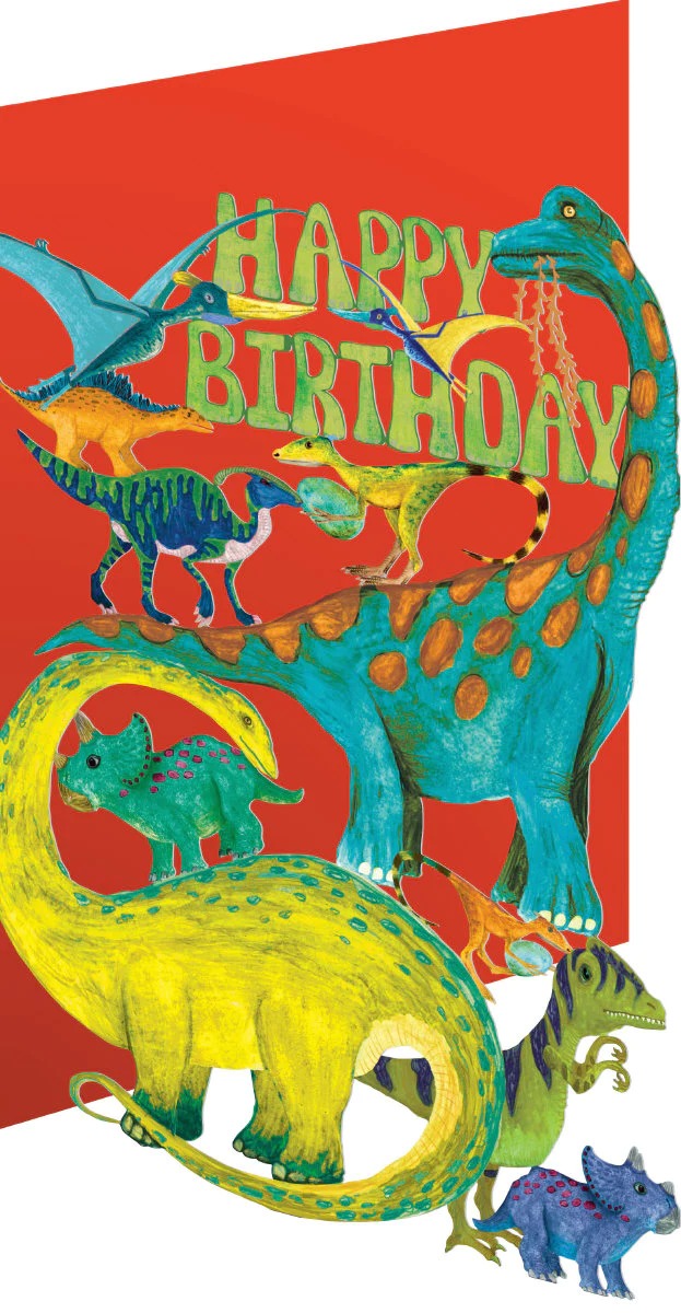 Happy Birthday Dinosaurs on Red Cut Out - Roger La Borde image 1