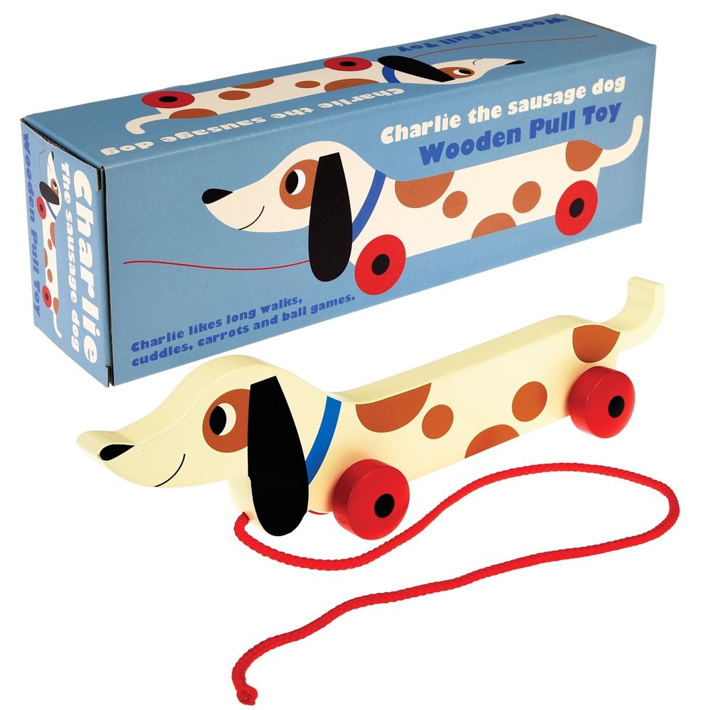 Pull Along Wooden Sausage Dog Toy - Rex London image 1