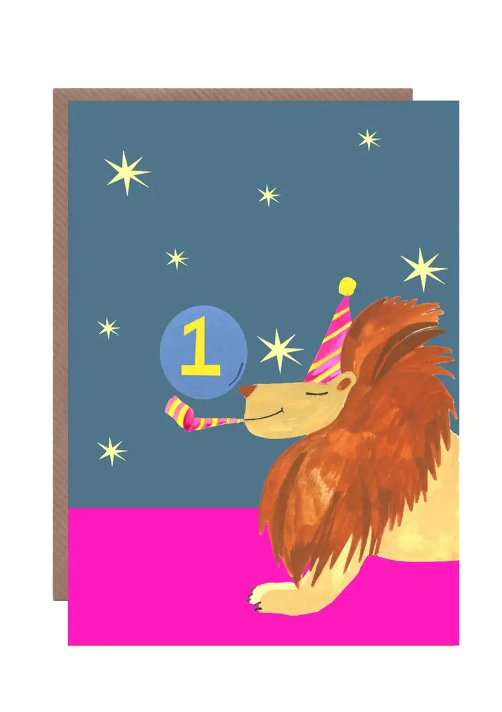 Age 1 Party Lion Birthday Card - Hutch Cassidy image 1