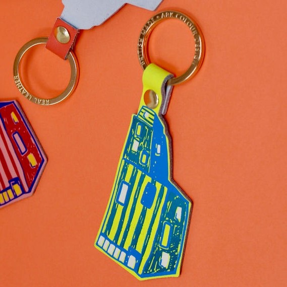 Fun House Keyring Yellow Turquoise Leather - Ark Colour Design image 1