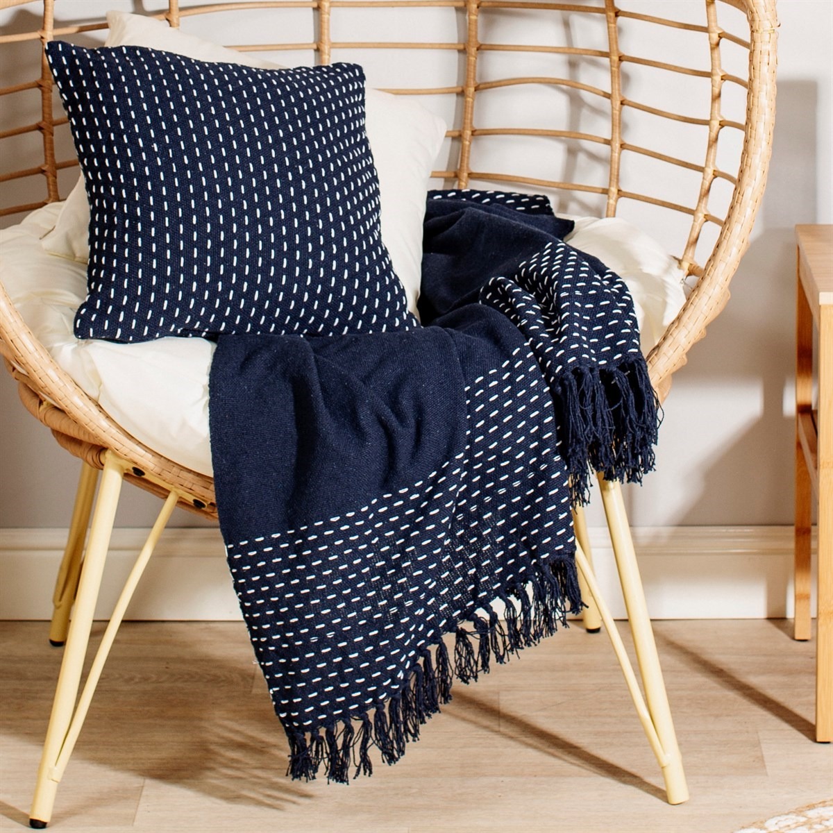 Stitched Dark Blue Blanket Throw image 2
