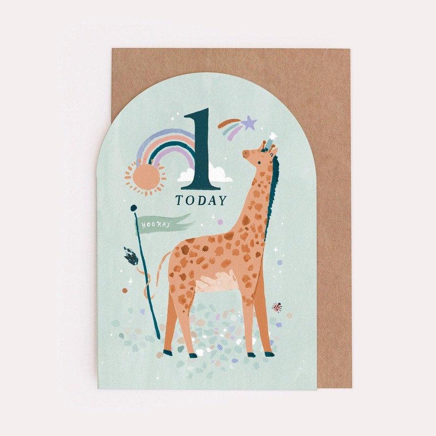 Age 1 Giraffe Birthday Card - Sister Paper Co image 1