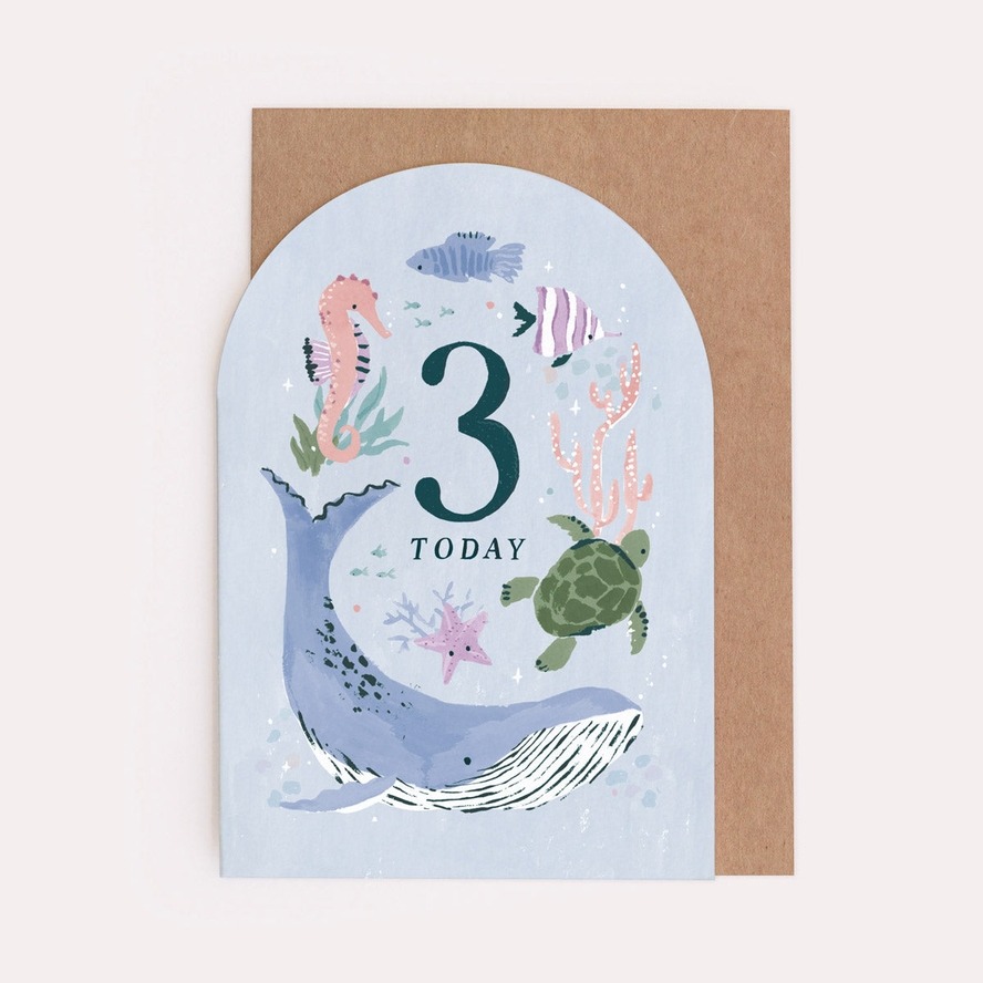 Age 3 Sea Creatures Birthday Card - Sister Paper Co. image 1