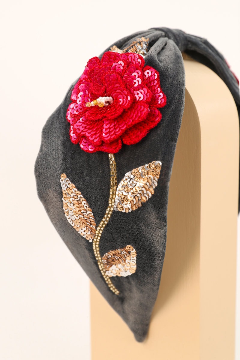 Embroidered Zinnia Flower Headband - Powder image 1