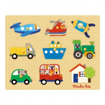 Wooden Transport Peg Puzzle Les Popipop - Moulin Roty image 1