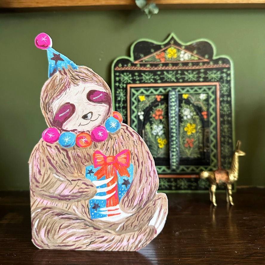 Party Sloth Die-Cut Card - Hutch Cassidy image 1