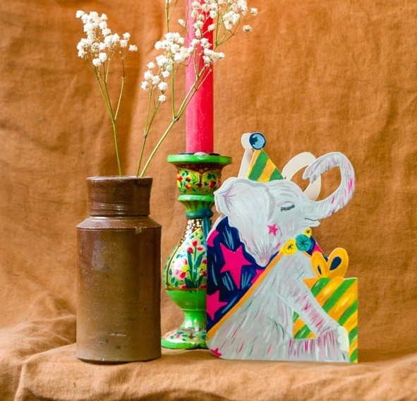 Party Elephant Die-Cut Card - Hutch Cassidy image 1