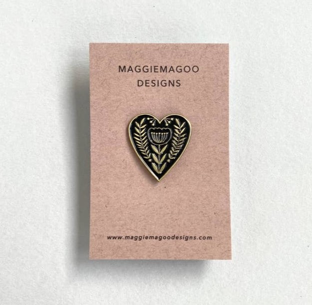 Enamel Floral Heart Pin Badge - Maggie Magoo image 1
