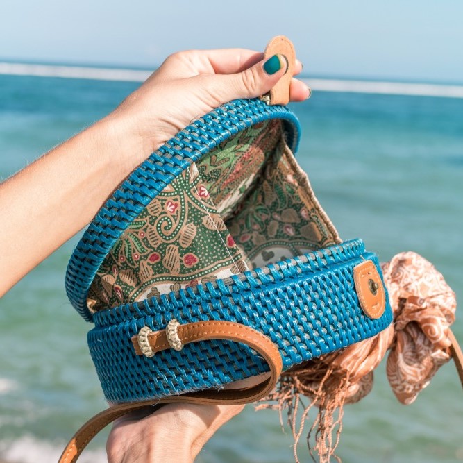 Rattan Cross Body - Shoulder Bag - Blue image 2