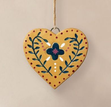 Yellow Folk Heart Decoration - East of India image 1