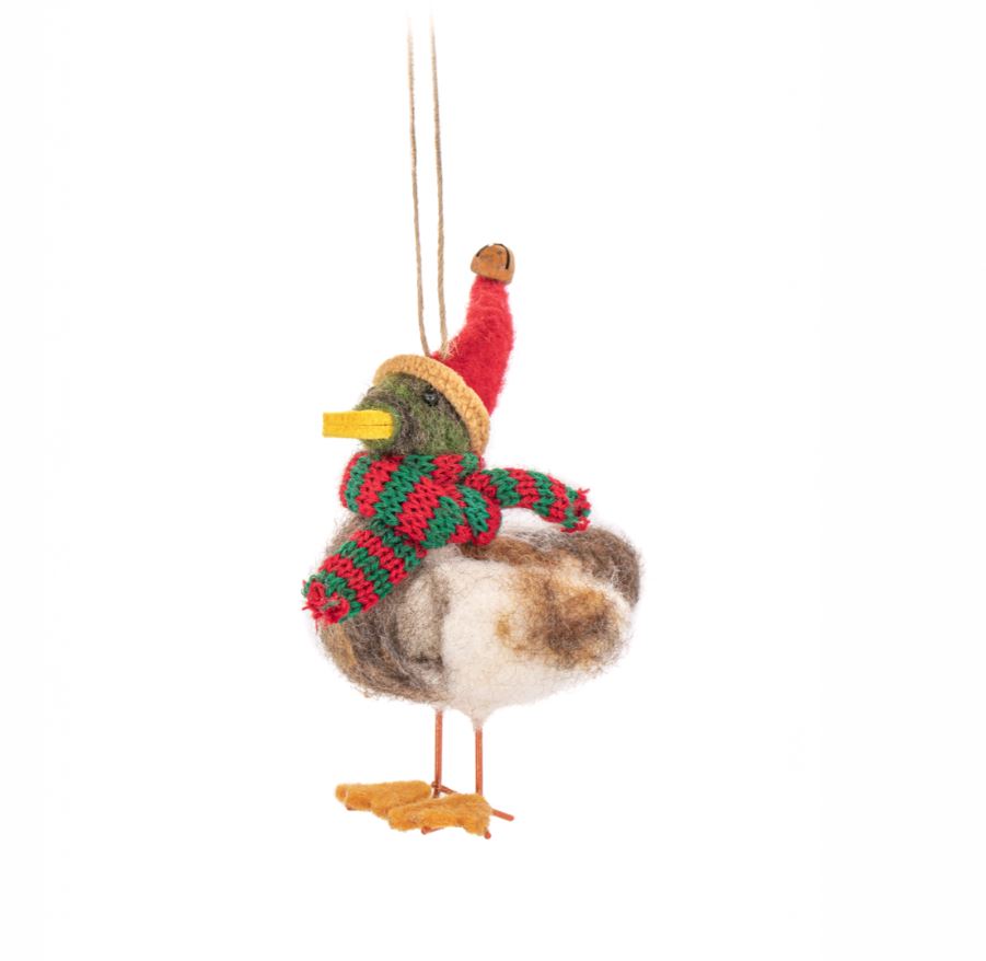 Duck with Santa Hat & Scarf Felt Decoration image 1