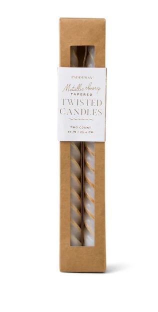 Twisted Cypress & Fir White-Gold Dinner Candles Set of 2 - Designworks Collective image 1