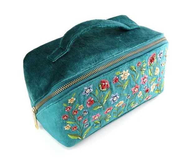 Teal Floral Velvet Fold-Out Vanity Case - POM 925 image 1