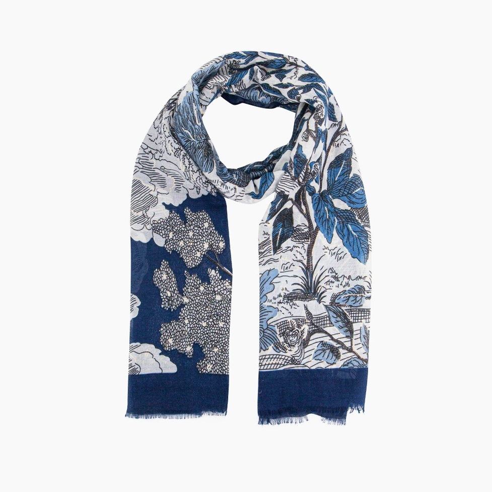 Emery Blue Floral Lightweight Scarf - Sarta image 1