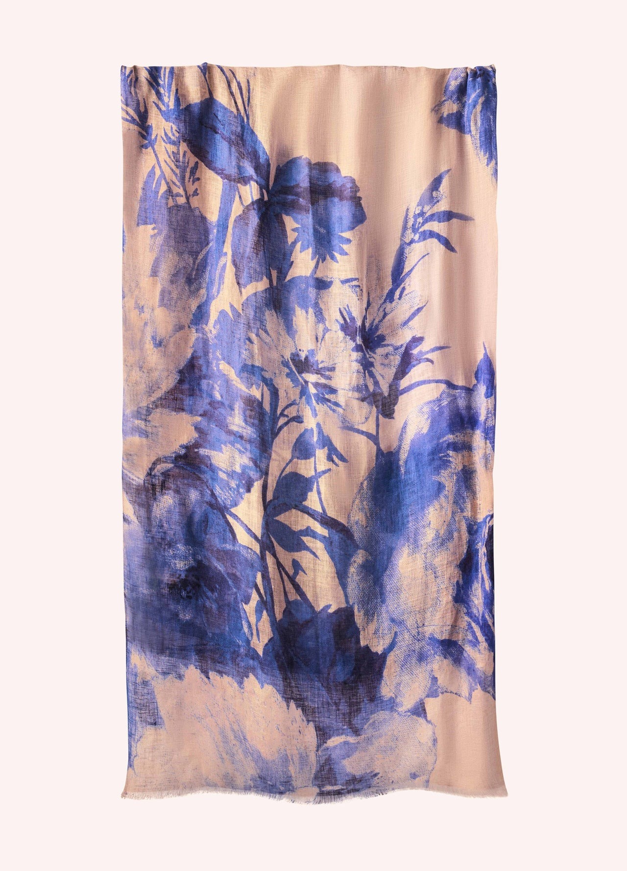 China Blue Blooms Linen/Cotton Mix Scarf - Powder image 1