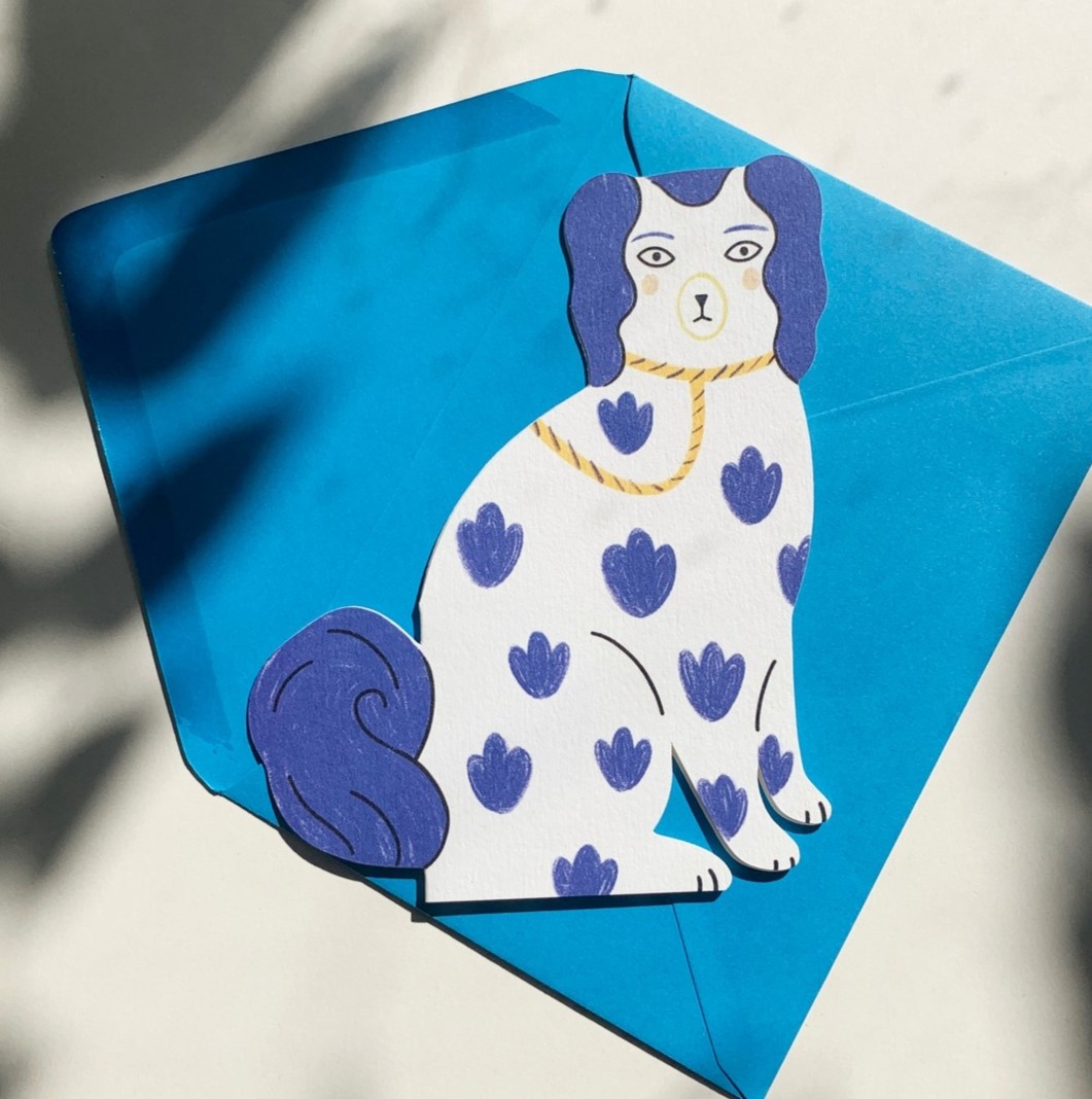 Blue Pottery Dog Cut Out Card - Kitty Kenda Papergoods image 1