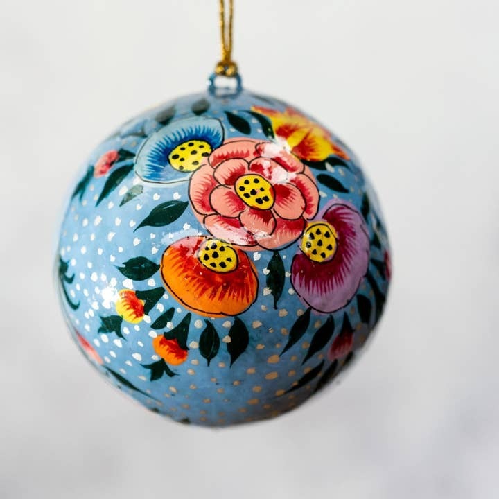 Blue Indian Floral Bauble 3" - Bollywood Christmas image 1
