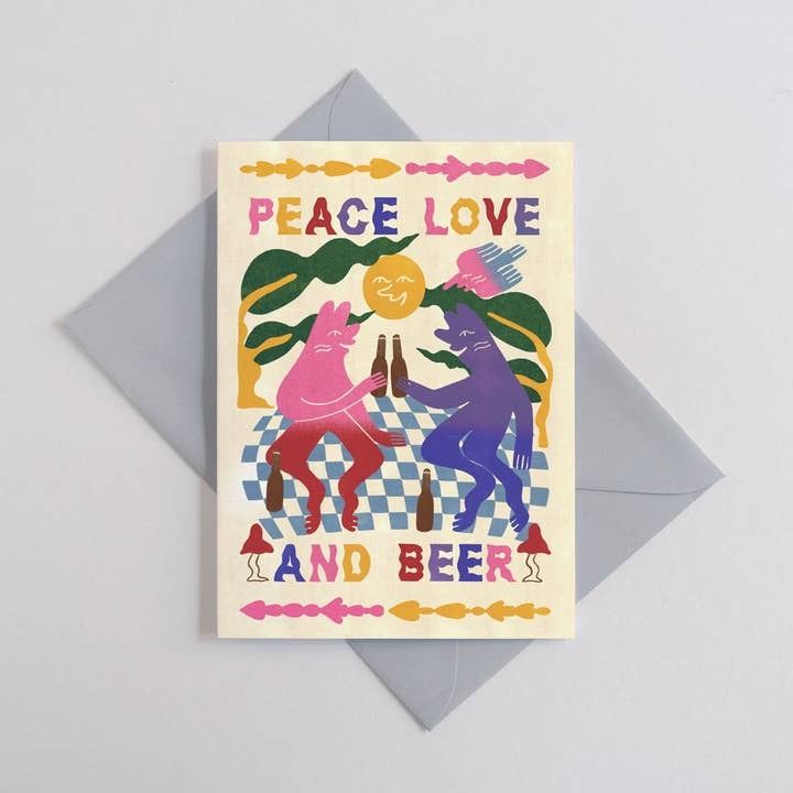 Peace, Love & Beer Greetings Card - Printer Johnson image 1