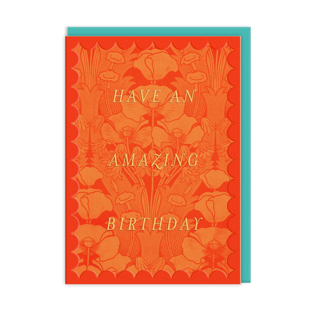 Scalloped Orange Floral Birthday Card - Ohh Deer image 1