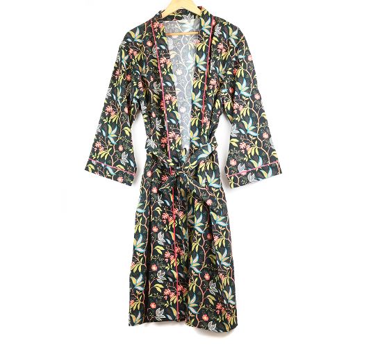 Dark Green Botanical Print Robe - POM 925 image 1