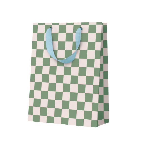 Green Checkerboard Medium Gift Bag - Ohh Deer image 1
