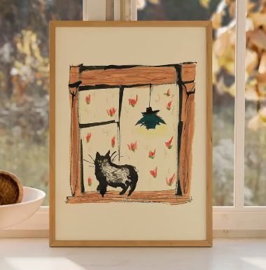 Black Cat on Windowsill A3 Print - Majukooo image 1