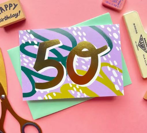 50 Gold Floral Card - Kerrie Illustrates image 1