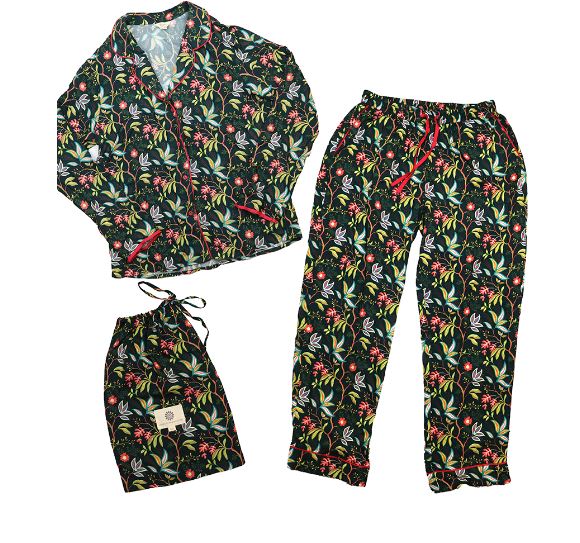 Large Dark Green Botanical Print Pyjamas - POM 925 image 1