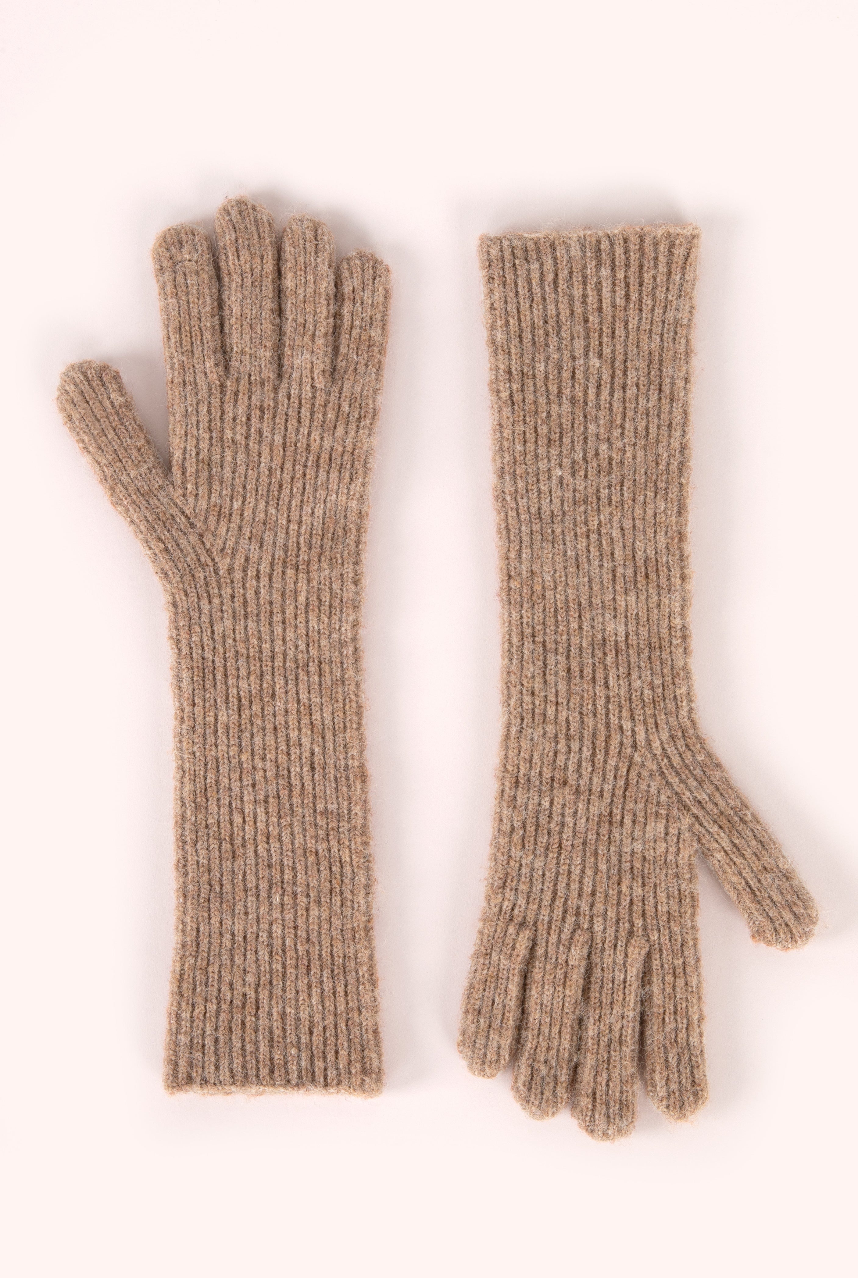 Knitted Long Gloves - Caramel - Powder image 1