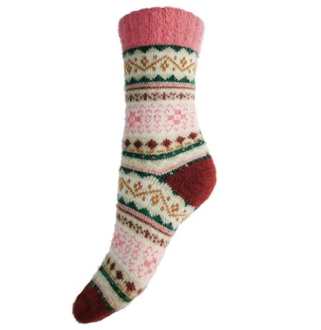 Cream & Pink Scandi Pattern Wool Blend Socks - Gemjar image 1