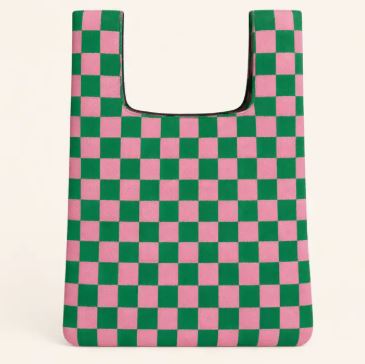 Green & Pink Checker Small Knitted Bag - Tokeii Knit Studio image 1