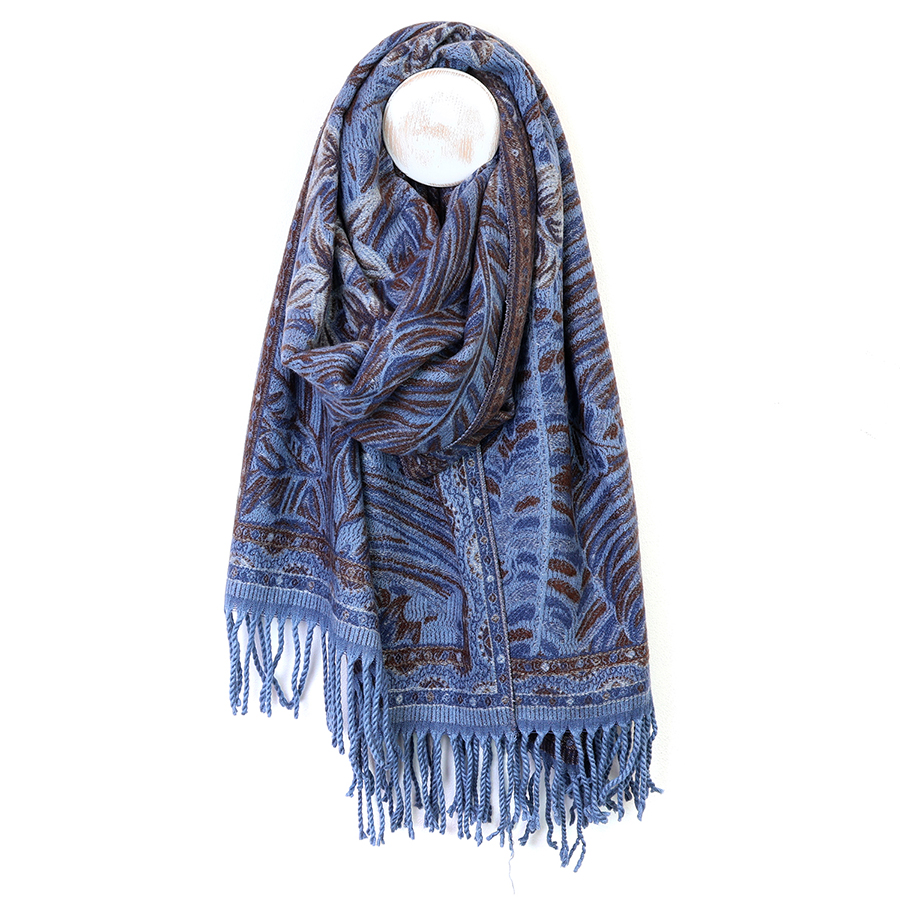 Blue & Brown Mix Fern Leaf Scarf - POM 925 image 1
