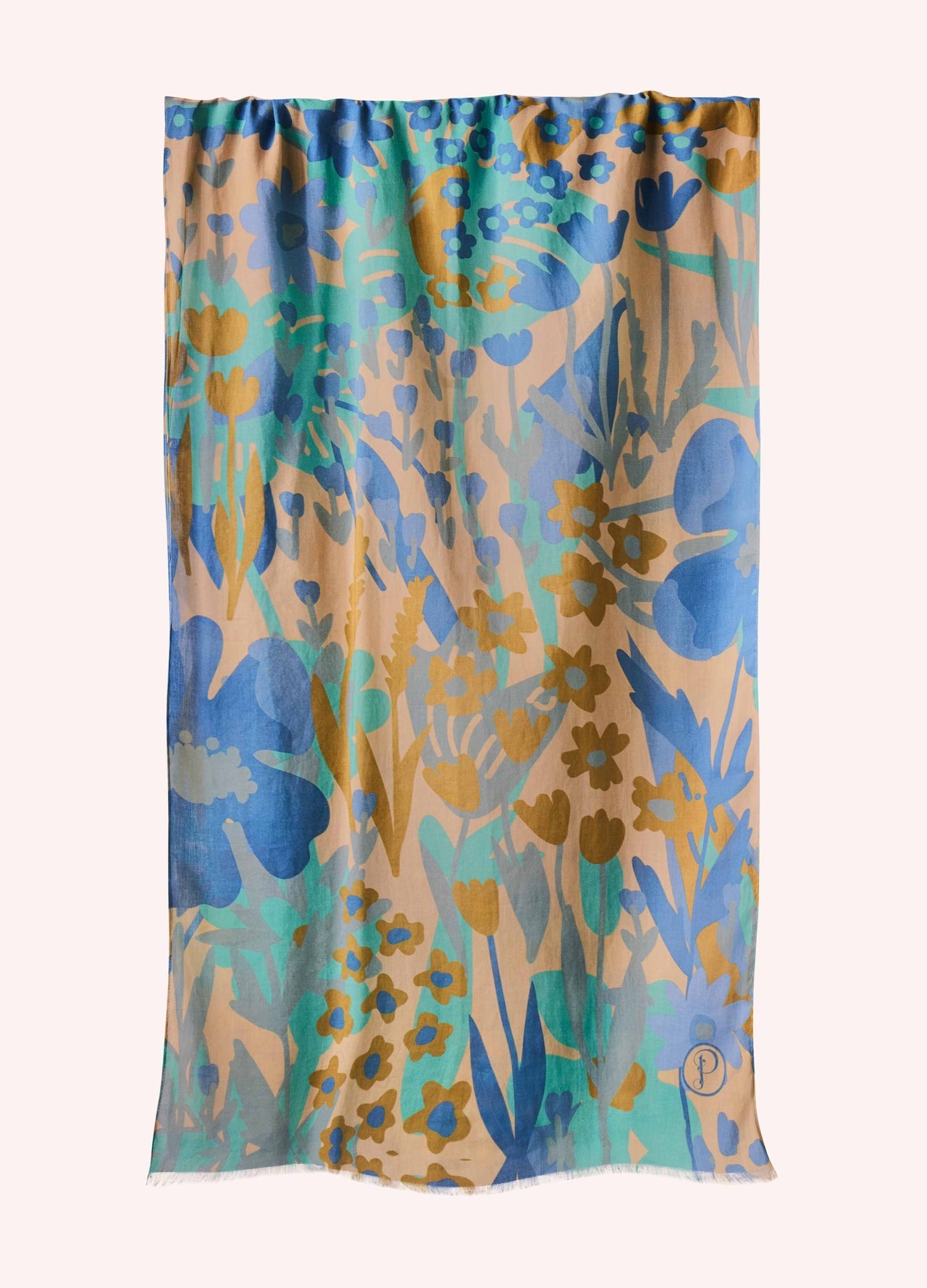 Springtime Cotton Scarf Floral - Denim - Powder image 1