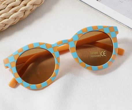 Kids Sunglasses - Orange & Turquoise Checkerboard image 1