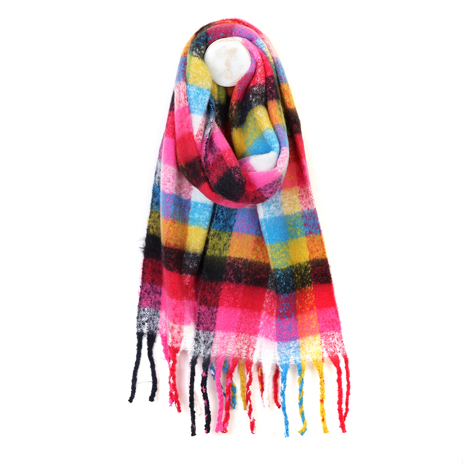 Pink, Yellow & Blue Mix Check Scarf - POM 925 image 1
