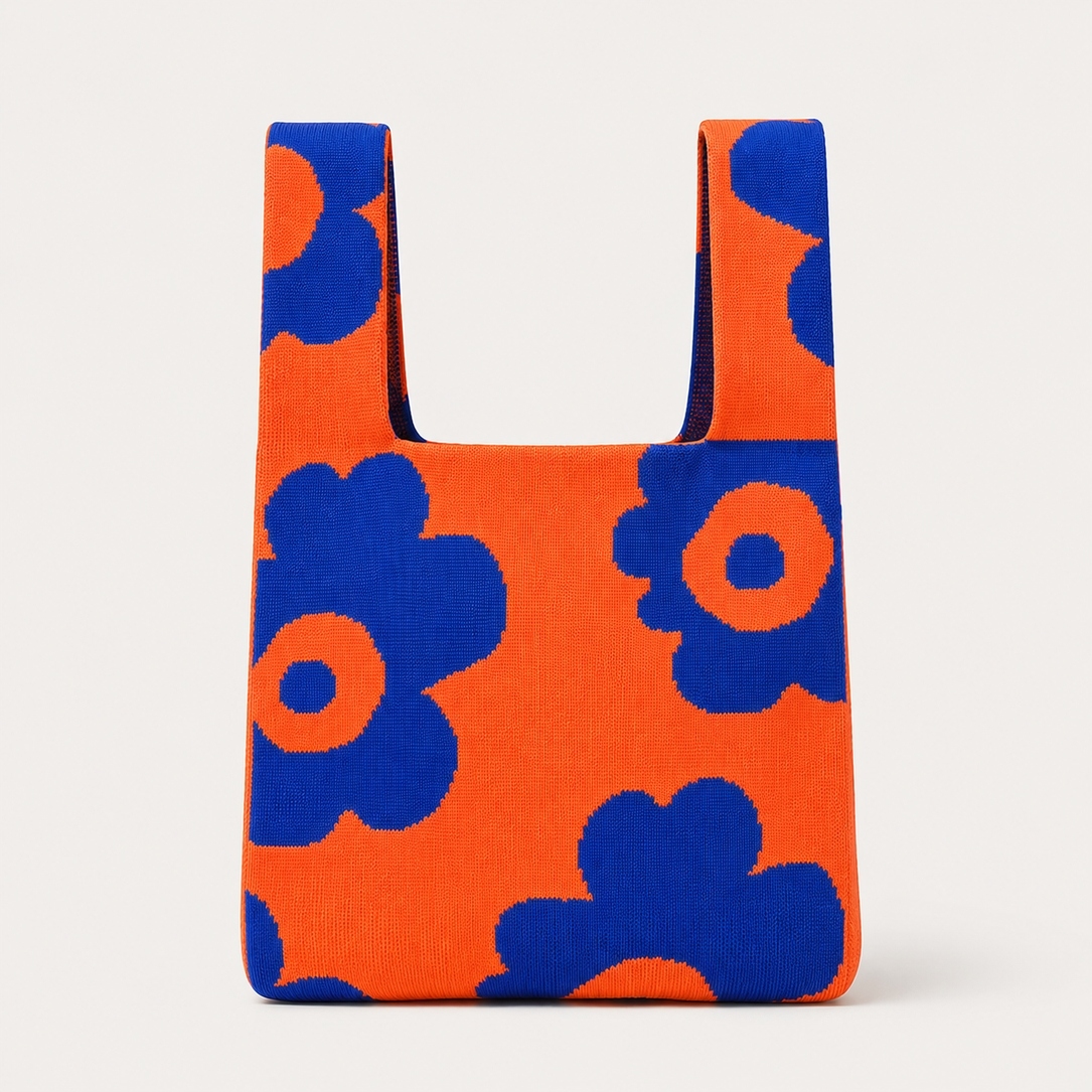 Bold Blooms Floral Medium Knitted Bag - Tokeii Knit Studio image 1