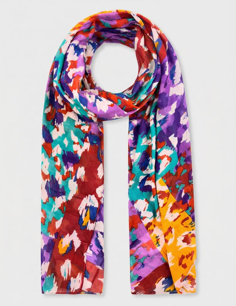 Leopard Print Pink & Orange Lightweight Cotton Scarf - Sarta image 1