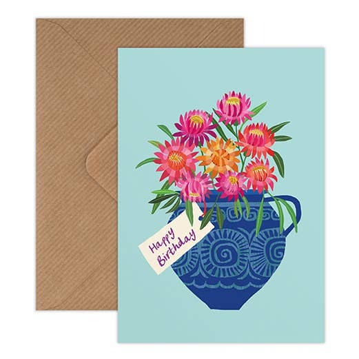Blue Vase Happy Birthday Greetings Card - Brie Harrison image 1