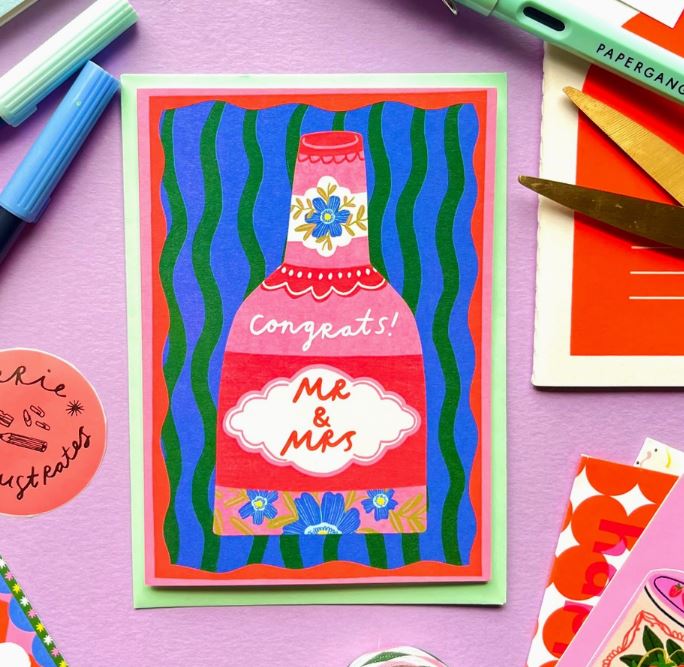 Congrats Mr & Mrs Card - Kerrie Illustrates image 1