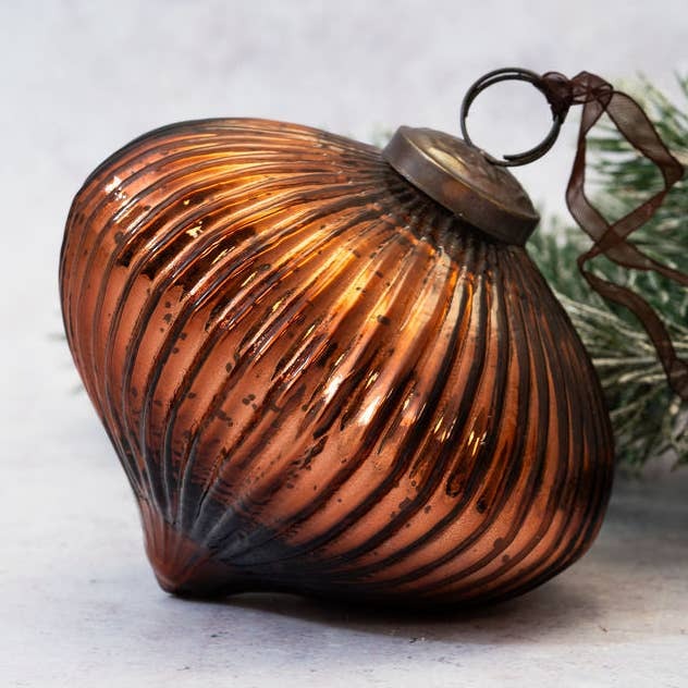 Russet Ribbed Bauble 4" - Bollywood Christmas image 1