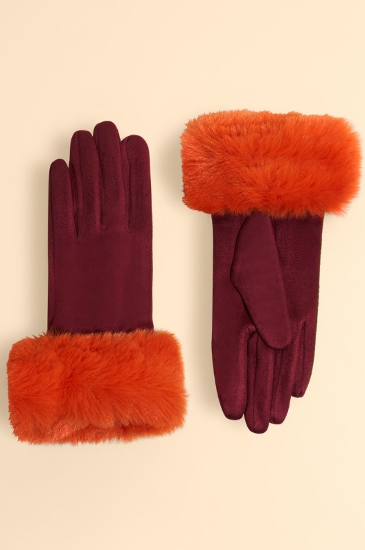 Bettina Ladies Gloves - Burgundy / Tangerine - Powder image 1