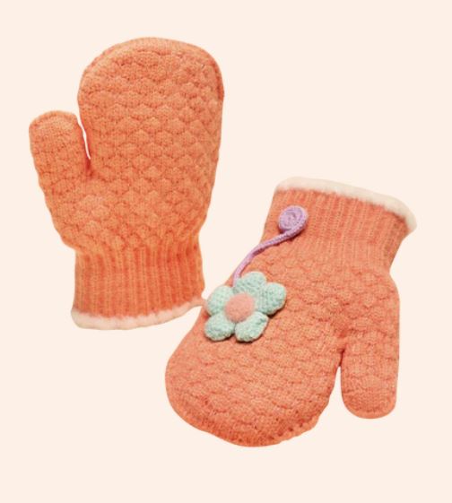 Pansy Flower Coral Children's Mittens - Powder image 1