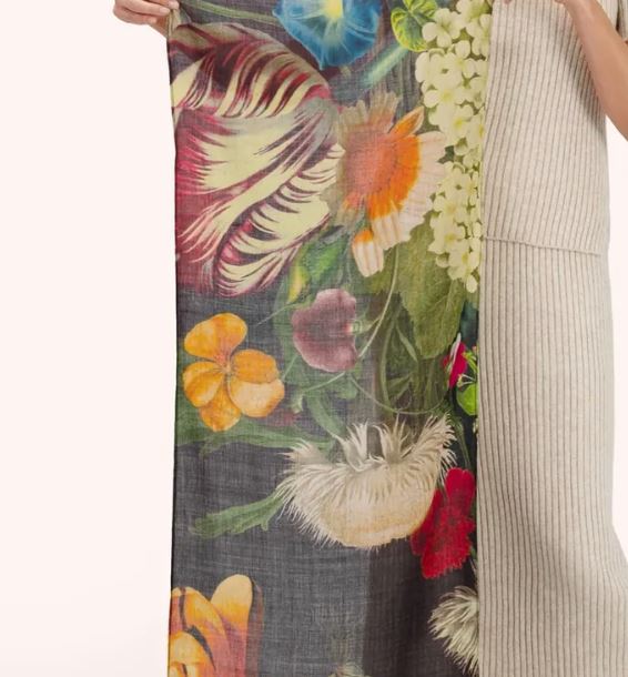 Opulant Florals Wool Wrap Scarf - Chocolate - Powder image 2