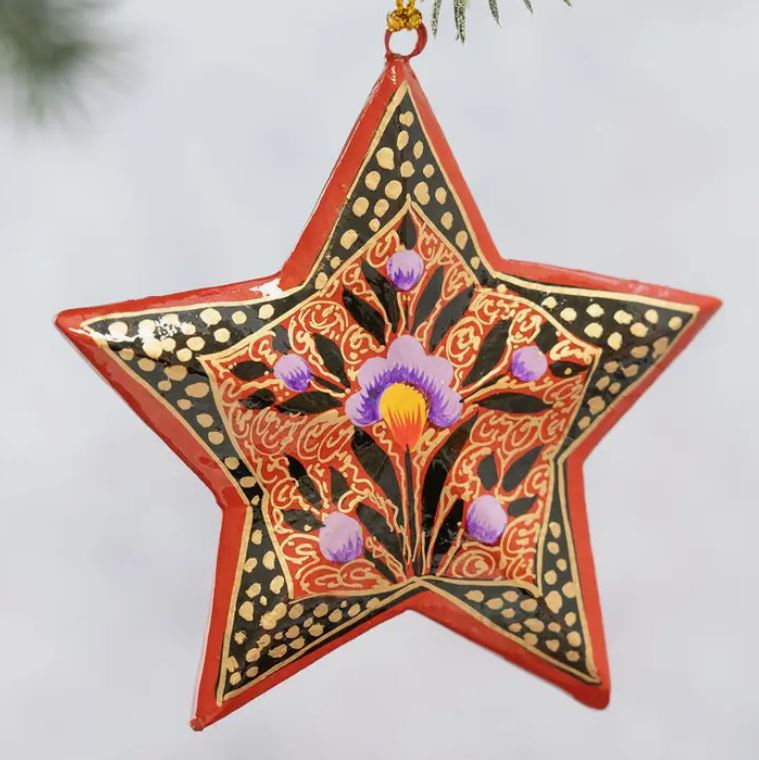 Red & Black Trellis 3D Star Bauble - Arthur Cameron image 1