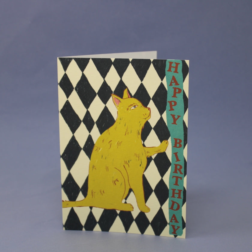 Happy Birthday Cat Checkerboard Greeting Card - Ark Colour Design image 1