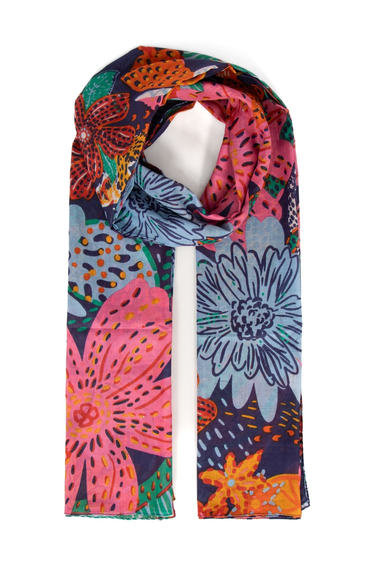 Amara Navy Floral Lightweight Cotton Scarf - Sarta image 1