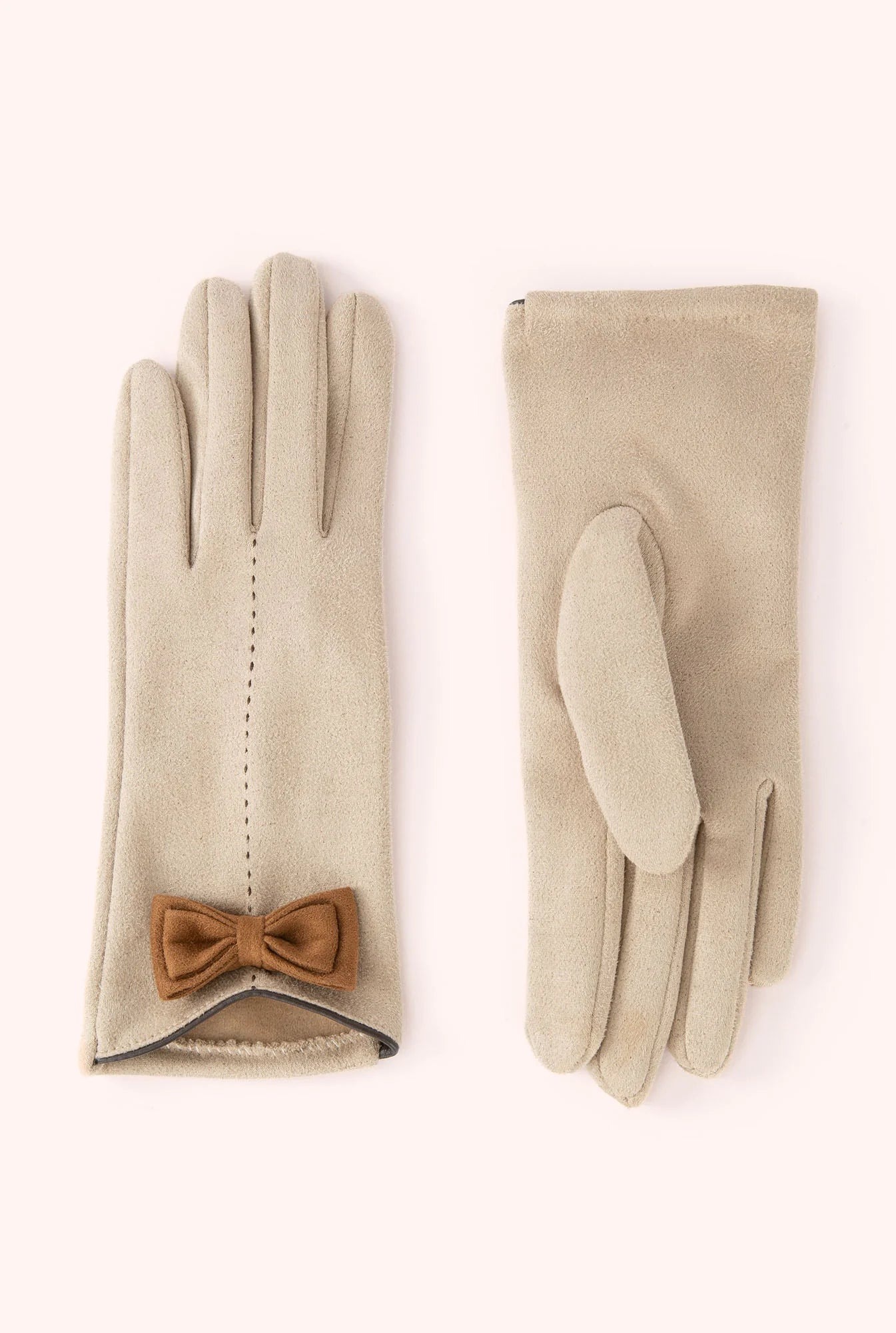 Faux Suede Gloves - Taupe/Chocolate - Powder image 1